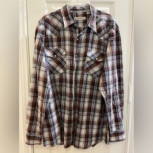 Men's Roper XL Pearl Snap Long Sleeve Button Down Up Western Plaid Shirt Pockets